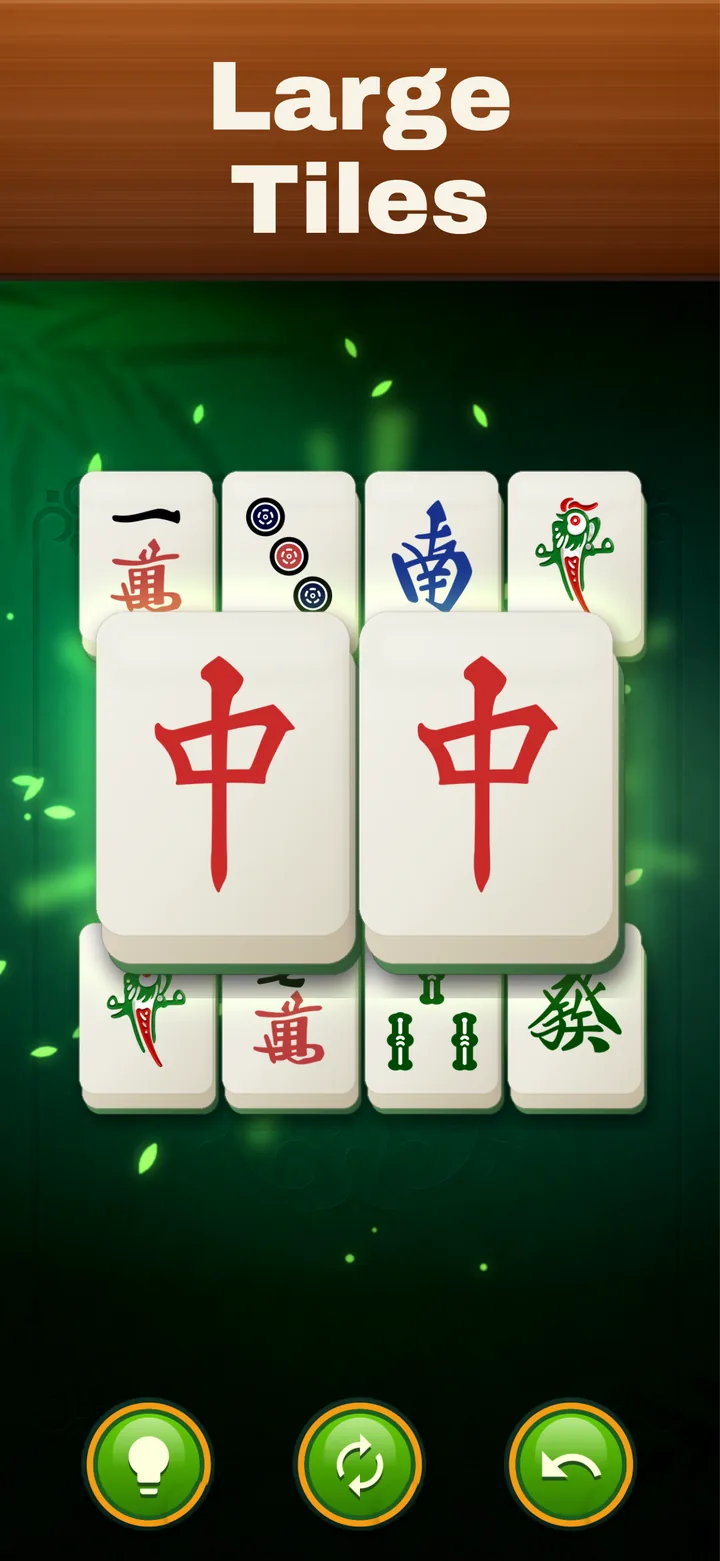 Mahjong Elite on iPhone: Two large red dragon tiles on green felt, under the heading “Large Tiles”